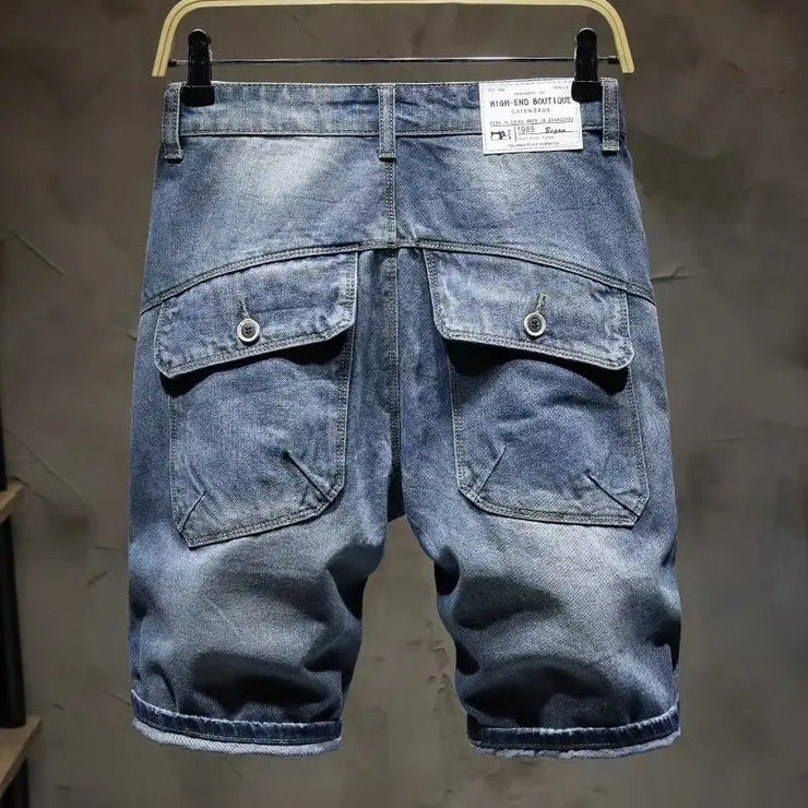 Short Jeans Pants for Men Ripped Cargo Baggy Loose Half Long Man Denim Shorts Bermuda Wide Original Jorts New in Luxury Popular