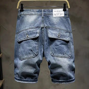 Short Jeans Pants for Men Ripped Cargo Baggy Loose Half Long Man Denim Shorts Bermuda Wide Original Jorts New in Luxury Popular