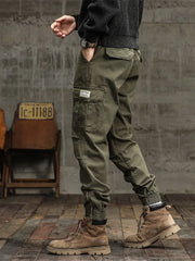 Men's Cargo Pants  Multi-Pockets Banded Waist Heavy Cotton