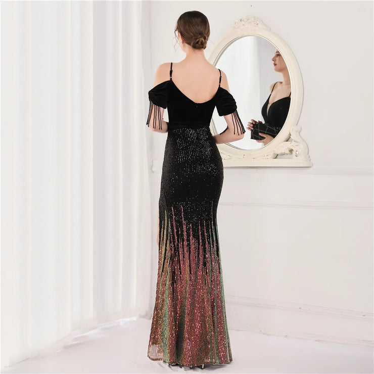 Elegant Formal Sequin Glitter Beaded Long Dress