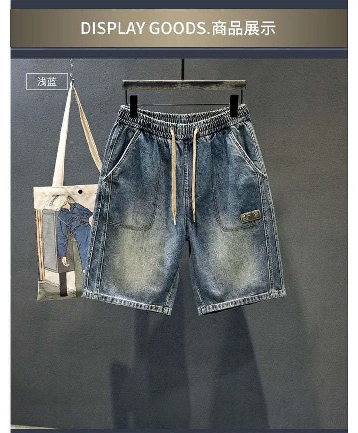 Washed Blue Summer Denim Shorts Men Retro Shorts Mens Japanese Streetwear Hip Hop Loose Straight Jeans Shorts Male Clothing M-5X