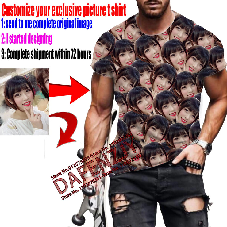 Trend Retro Custom Your Profile Picture Photo 3d Print T Shirt Short Sleeve Harajuku Tshirt Male T-shirt Customized Long Sleeve