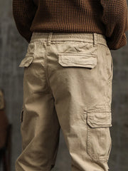 Men's Cargo Pants  Multi-Pockets Banded Waist Heavy Cotton