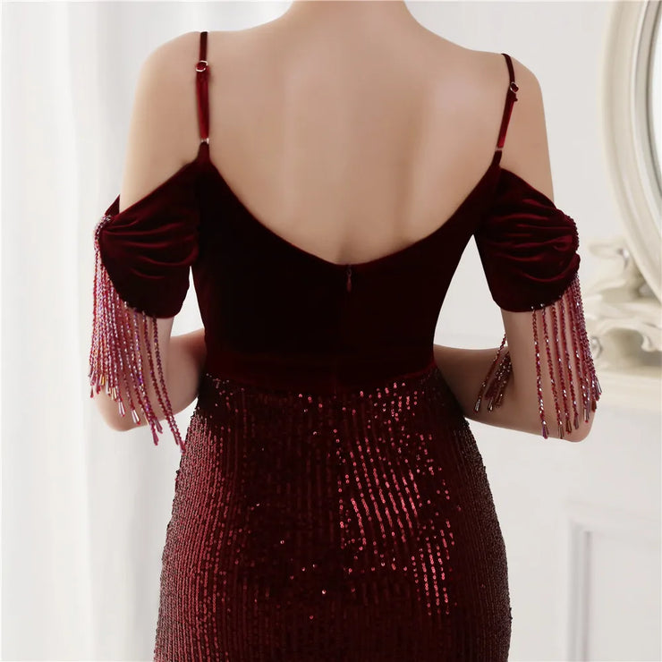 Elegant Formal Sequin Glitter Beaded Long Dress