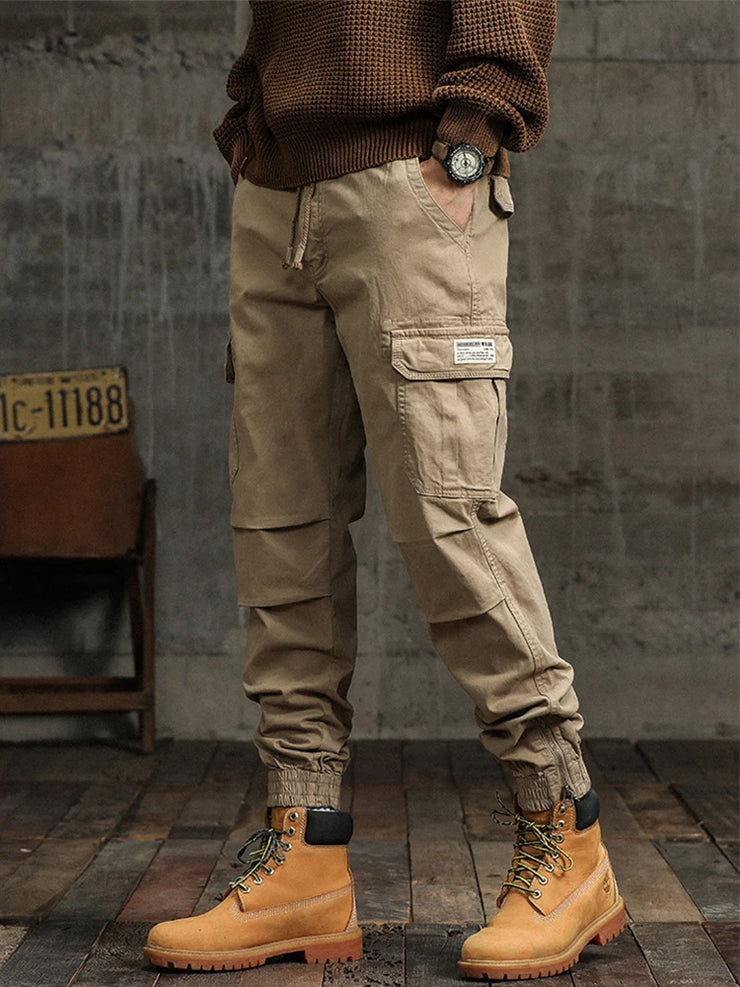 Men's Cargo Pants  Multi-Pockets Banded Waist Heavy Cotton