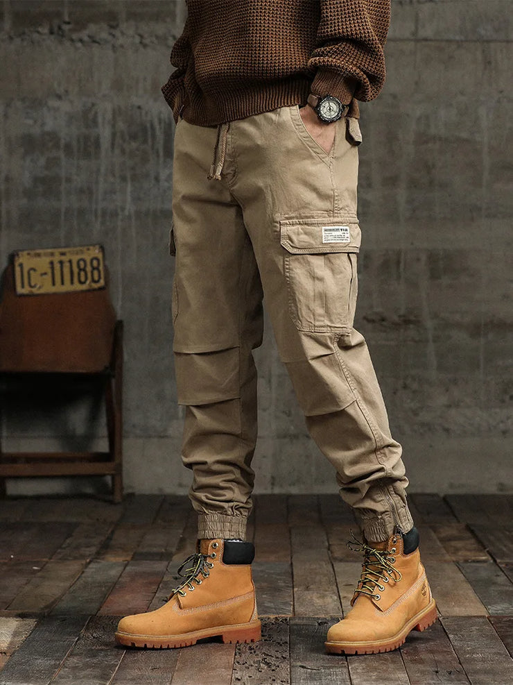 Men's Cargo Pants  Multi-Pockets Banded Waist Heavy Cotton