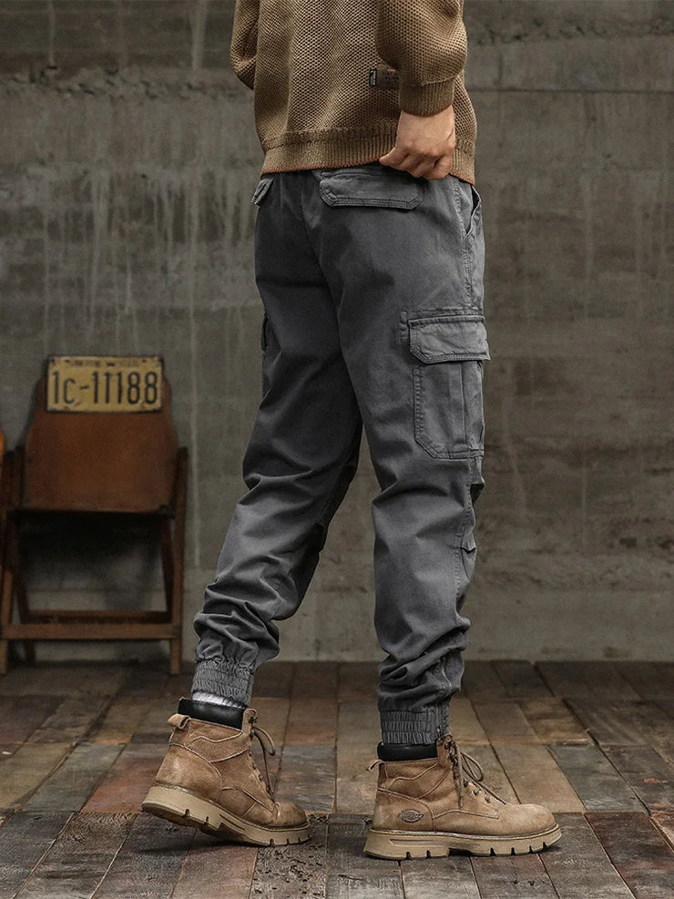 Men's Cargo Pants  Multi-Pockets Banded Waist Heavy Cotton