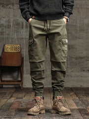 Men's Cargo Pants  Multi-Pockets Banded Waist Heavy Cotton