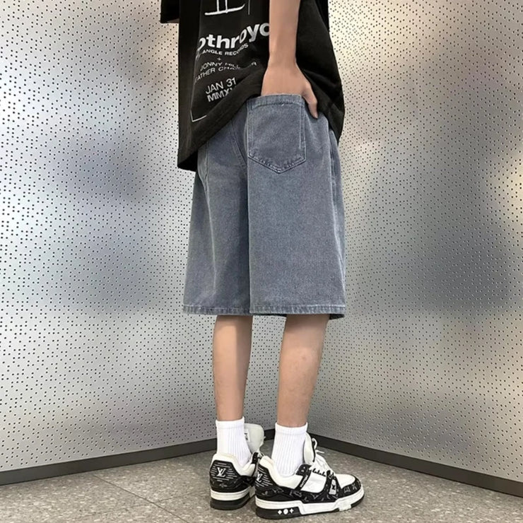 Denim Shorts Men Summer Solid All-match Leisure Streetwear Students Simple Baggy Pockets Fashion Basic Daily Male Clothing Cozy