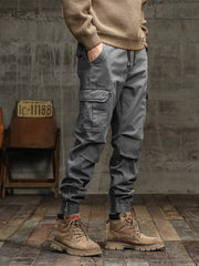 Men's Cargo Pants  Multi-Pockets Banded Waist Heavy Cotton