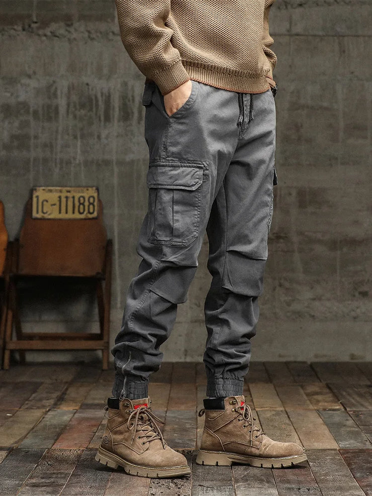 Men's Cargo Pants  Multi-Pockets Banded Waist Heavy Cotton