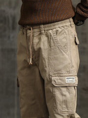 Men's Cargo Pants  Multi-Pockets Banded Waist Heavy Cotton