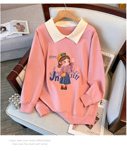 170Kg Plus Size Women's Bust 170 Spring Autumn Loose Lapel Sweatshirt Printed Top Black Pink 5XL 6XL 7XL 8XL 9XL 10XL