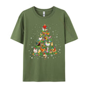 Chicken Christmas Tree Ornament Decor Xmas T-Shirt Male Fashionable Tops & Tees Round Neck Cotton Fabric Normal