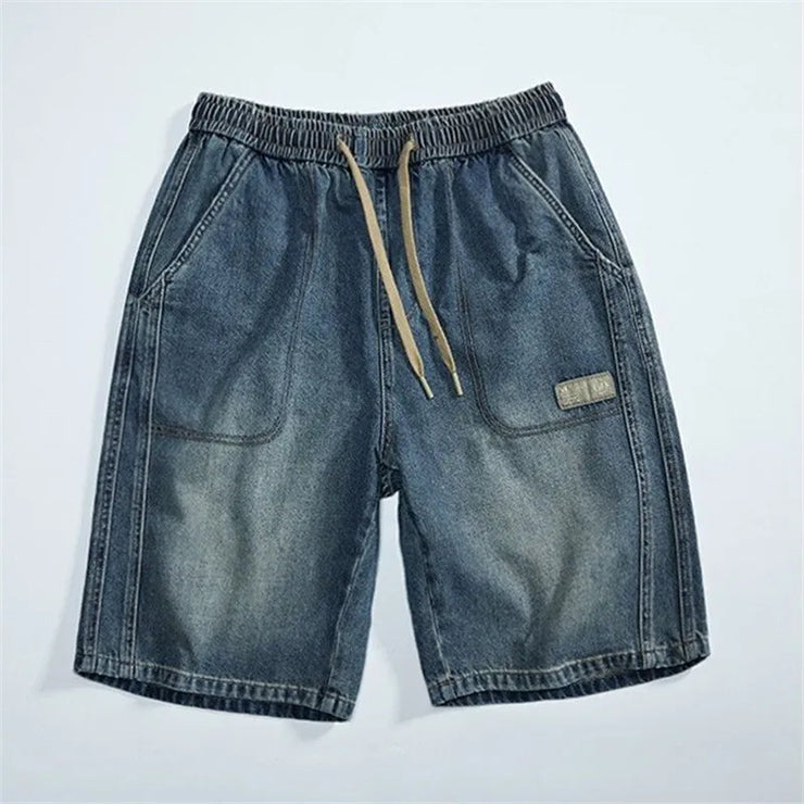 Washed Blue Summer Denim Shorts Men Retro Shorts Mens Japanese Streetwear Hip Hop Loose Straight Jeans Shorts Male Clothing M-5X