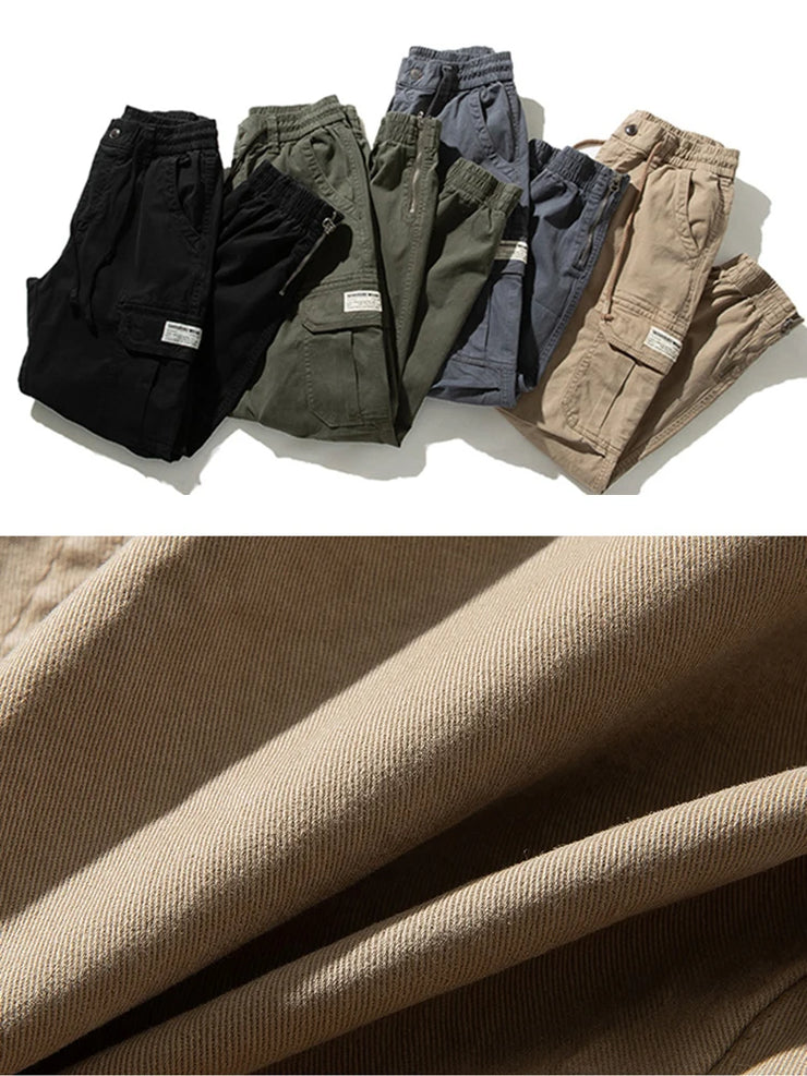 Men's Cargo Pants  Multi-Pockets Banded Waist Heavy Cotton