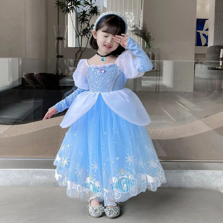 Cinderella Dress Girls Halloween Christmas Ball Gown