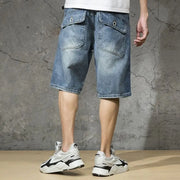 Short Jeans Pants for Men Ripped Cargo Baggy Loose Half Long Man Denim Shorts Bermuda Wide Original Jorts New in Luxury Popular