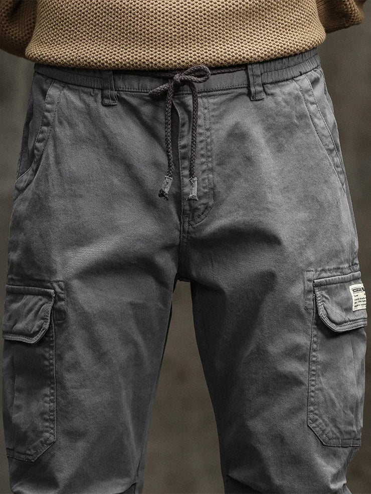 Men's Cargo Pants  Multi-Pockets Banded Waist Heavy Cotton