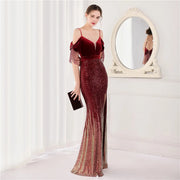 Elegant Formal Sequin Glitter Beaded Long Dress