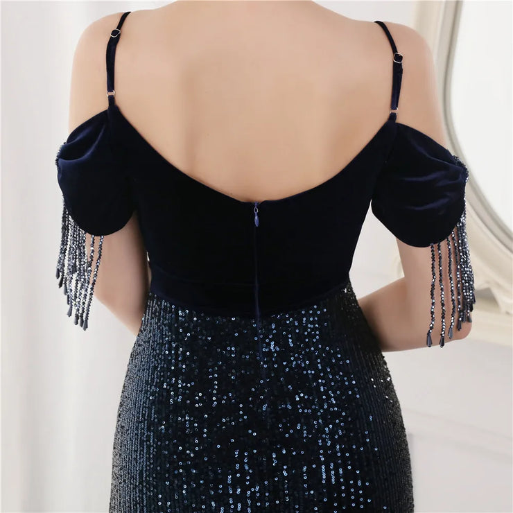 Elegant Formal Sequin Glitter Beaded Long Dress