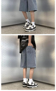 Denim Shorts Men Summer Solid All-match Leisure Streetwear Students Simple Baggy Pockets Fashion Basic Daily Male Clothing Cozy