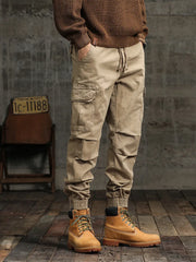 Men's Cargo Pants  Multi-Pockets Banded Waist Heavy Cotton