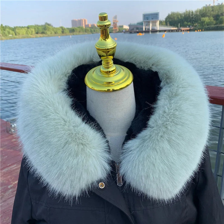 Winter Coat Fur Collar Faux Fur Trim Hoodie Fur For Hood Collar Decor Fake Fur Scarf Women Furry Scarves Shawl Detchable DIY