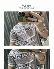 Korean Slim Bottomed Shirt Thick O-Neck Stripe Short Sleeve T-shirt Streetwear Knitted Sweater Top Quality Male Knit Tshirt Tee