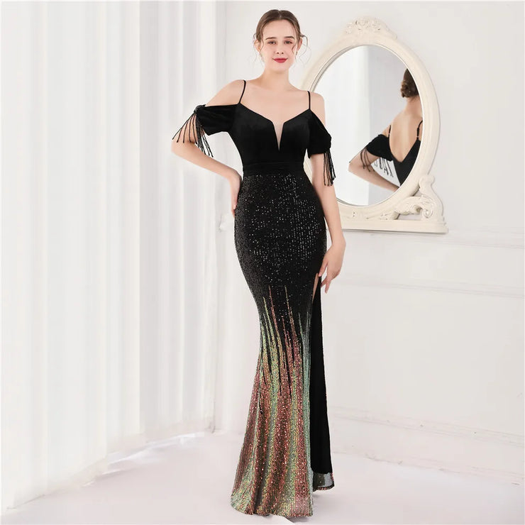 Elegant Formal Sequin Glitter Beaded Long Dress