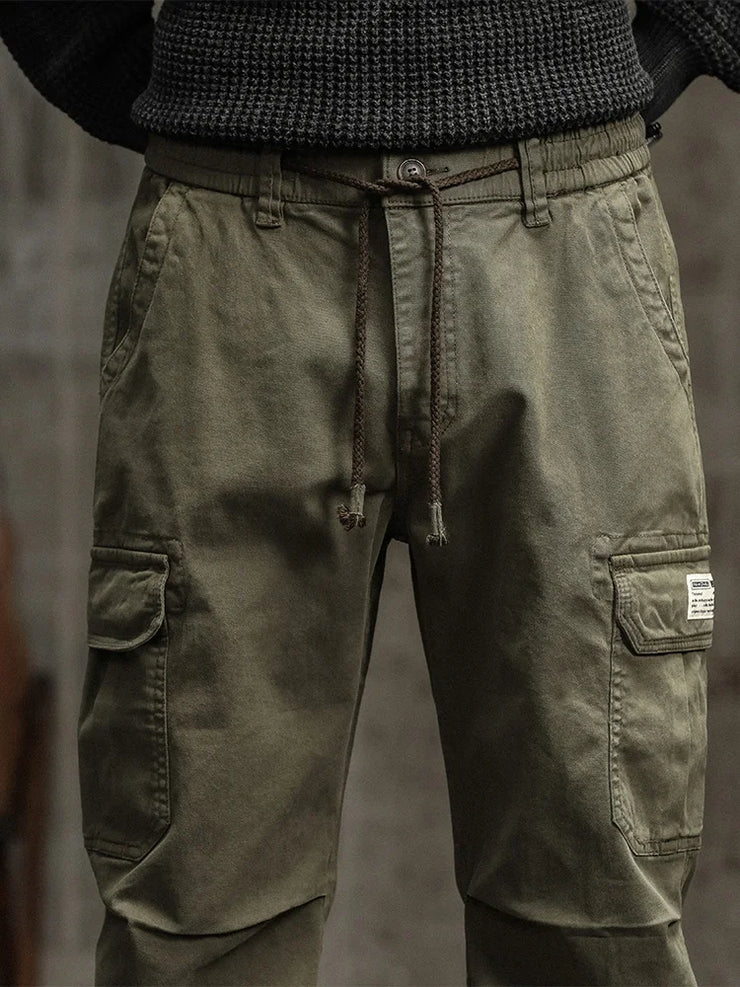 Men's Cargo Pants  Multi-Pockets Banded Waist Heavy Cotton