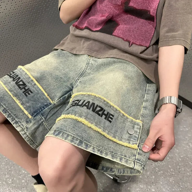 Man Denim Shorts With Pockets Drawstring Short