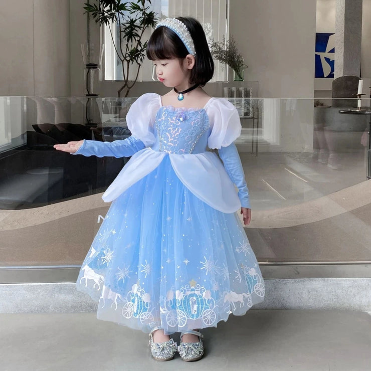 Cinderella Dress Girls Halloween Christmas Ball Gown