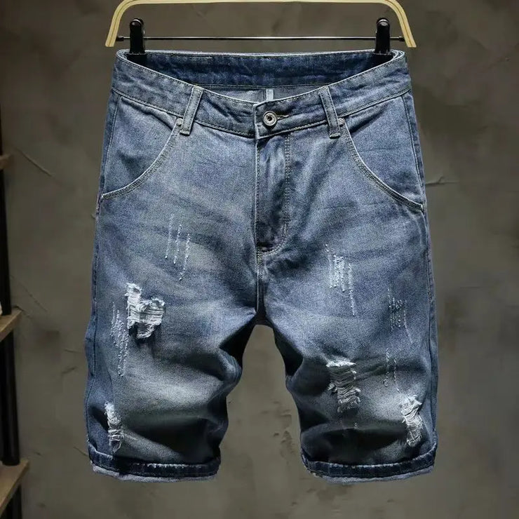 Short Jeans Pants for Men Ripped Cargo Baggy Loose Half Long Man Denim Shorts Bermuda Wide Original Jorts New in Luxury Popular