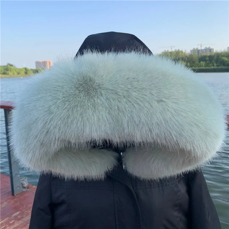 Winter Coat Fur Collar Faux Fur Trim Hoodie Fur For Hood Collar Decor Fake Fur Scarf Women Furry Scarves Shawl Detchable DIY