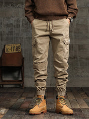 Men's Cargo Pants  Multi-Pockets Banded Waist Heavy Cotton