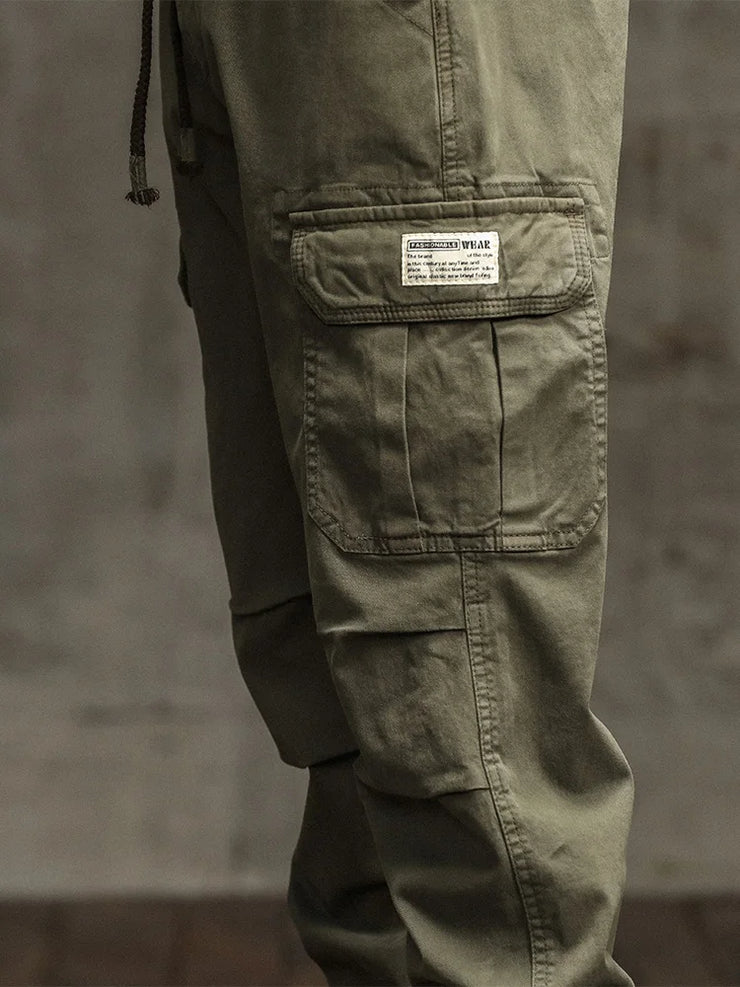 Men's Cargo Pants  Multi-Pockets Banded Waist Heavy Cotton