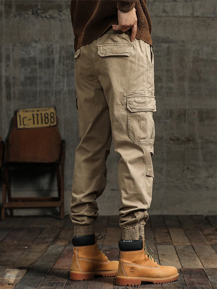 Men's Cargo Pants  Multi-Pockets Banded Waist Heavy Cotton