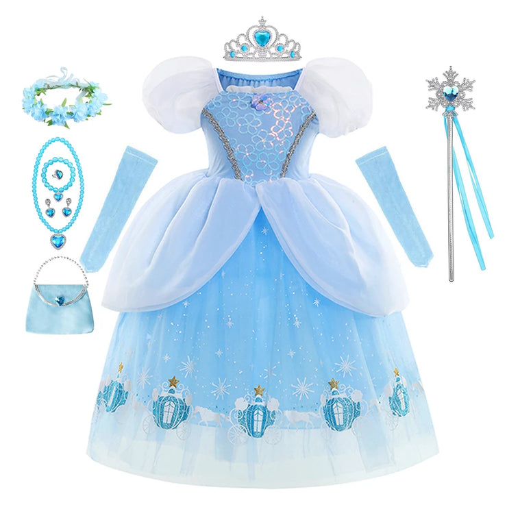 Cinderella Dress Girls Halloween Christmas Ball Gown