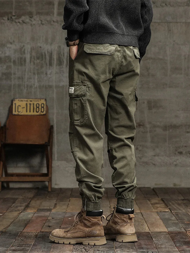 Men's Cargo Pants  Multi-Pockets Banded Waist Heavy Cotton