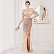 Elegant Formal Sequin Glitter Beaded Long Dress