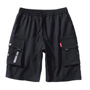 Men Summer Shorts Elastic Waistband Drawstring Shorts Multi Pockets Straight Wide Leg Mid-rise Sport Cargo Shorts Streetwear