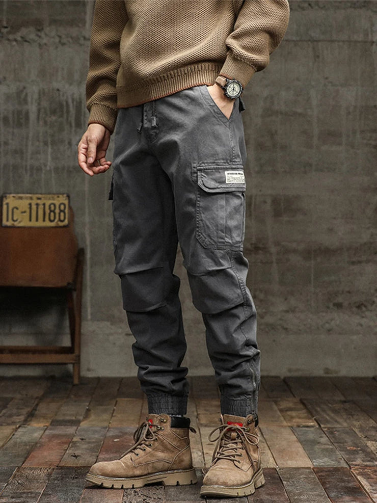 Men's Cargo Pants  Multi-Pockets Banded Waist Heavy Cotton