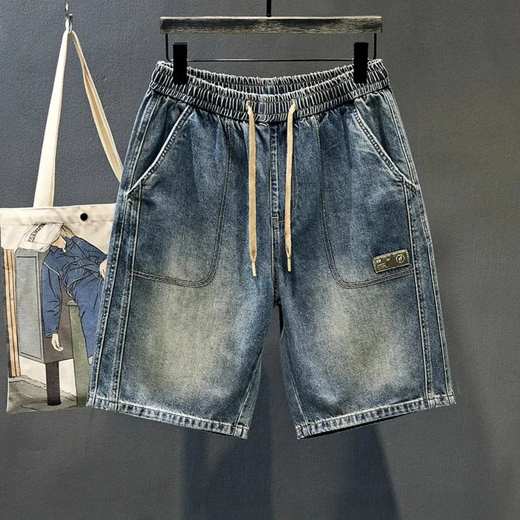 Washed Blue Summer Denim Shorts Men Retro Shorts Mens Japanese Streetwear Hip Hop Loose Straight Jeans Shorts Male Clothing M-5X