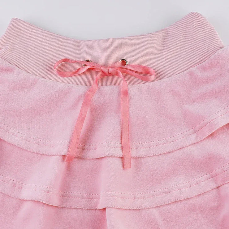 Sweet Korean Style Pink Zipper Hoodie and Tiered Mini Skirt Two Piece Set Women Sweet Y2K A-line Skirts Sweatshirts Suit Autumn