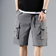 Men Summer Shorts Elastic Waistband Drawstring Shorts Multi Pockets Straight Wide Leg Mid-rise Sport Cargo Shorts Streetwear