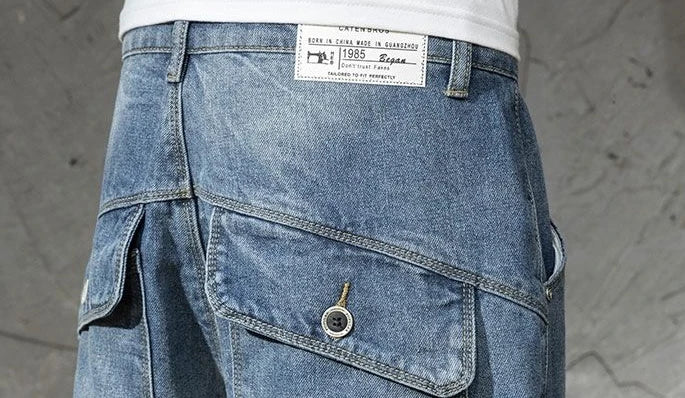 Short Jeans Pants for Men Ripped Cargo Baggy Loose Half Long Man Denim Shorts Bermuda Wide Original Jorts New in Luxury Popular