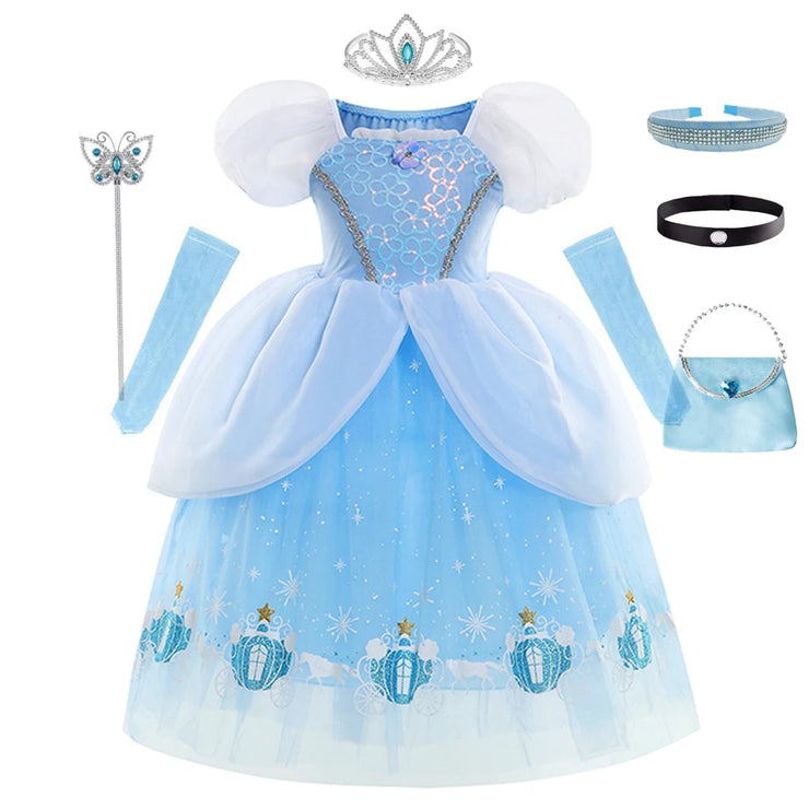 Cinderella Dress Girls Halloween Christmas Ball Gown