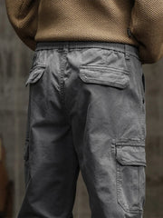 Men's Cargo Pants  Multi-Pockets Banded Waist Heavy Cotton