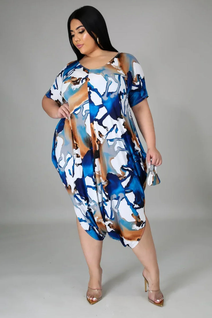 Women Plus Size Jumpsuit Print Short Sleeve V Neck